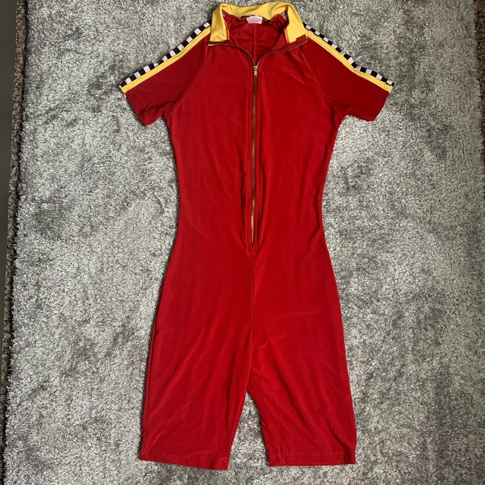 Red checkerboard romper